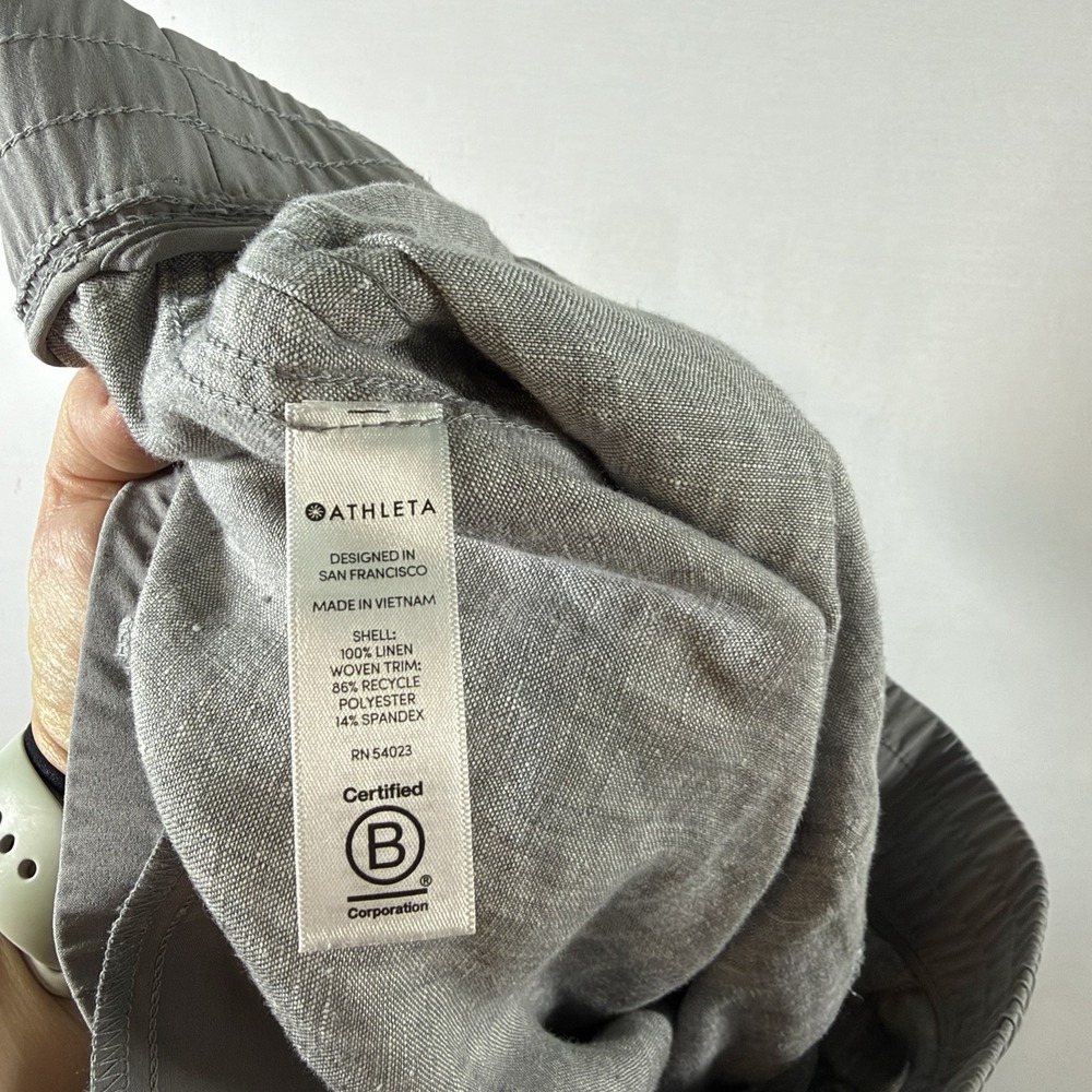Athleta Women Cabo 100% Linen Jogger Pants Sz 16 Gray Drawstring Resort Coastal - Picture 4 of 11
